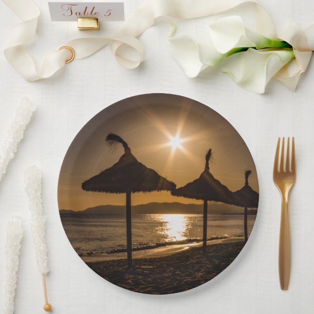 Sunset on the beach, Mallorca, Spain Paper Plate (Wedding)