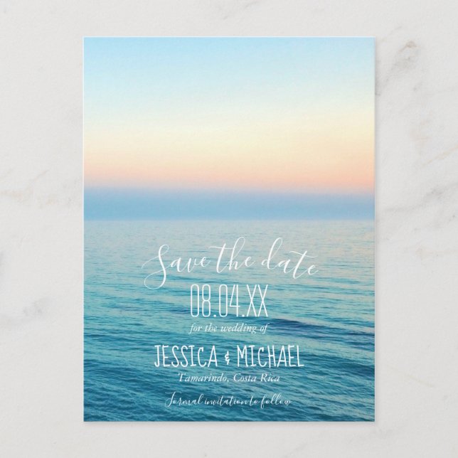 Sunset on the Beach Wedding Save the Dates Announcement Postcard (Front)