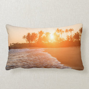 Sunset on the Beach with Coconut Palms Sri Lanka Lumbar Cushion