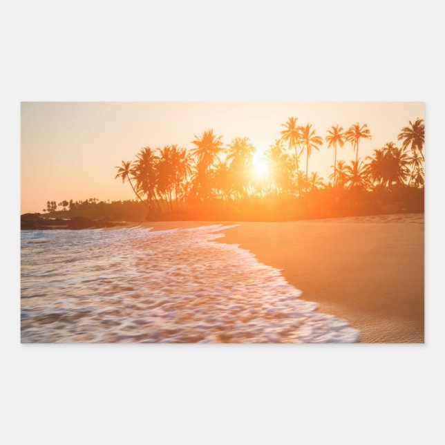 Sunset on the Beach with Coconut Palms | Sri Lanka Rectangular Sticker (Front)