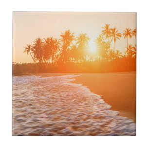 Sunset on the Beach with Coconut Palms   Sri Lanka Tile