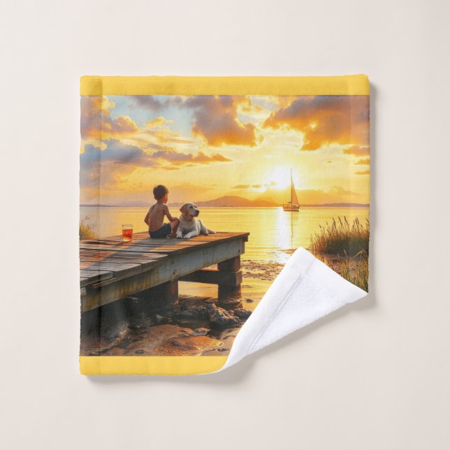 Sunset on the dock on the lake bath towel set (Wash Cloth)