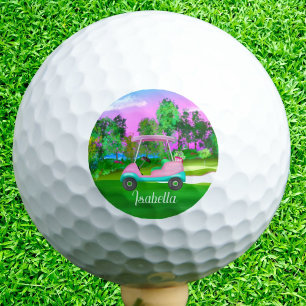 Sunset On The Golf Course Pink Leather Golf Cart  Golf Balls