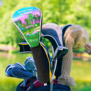 Sunset On The Golf Course Pink Leather Golf Cart  Golf Head Cover