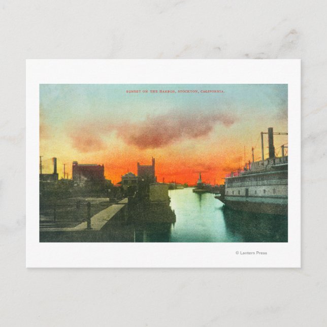 Sunset on the Harbour ViewStockton, CA Postcard (Front)