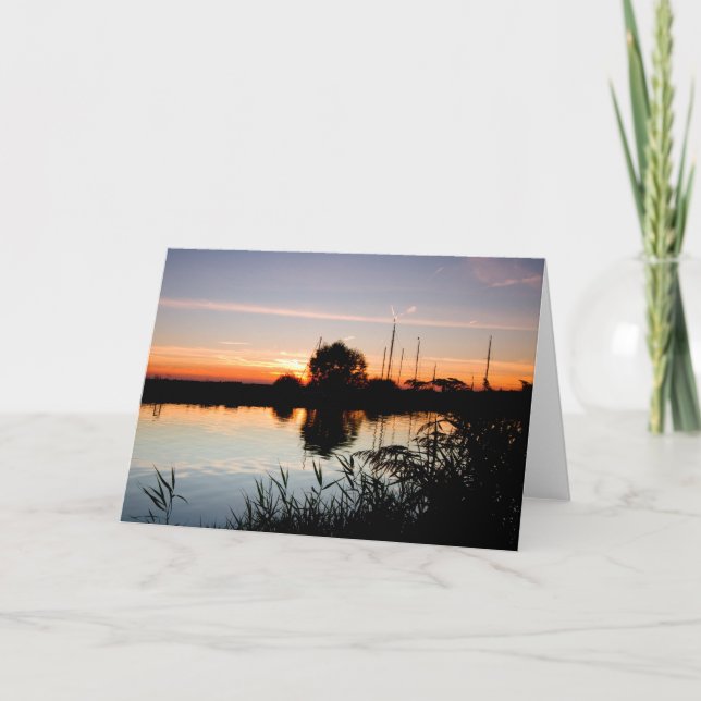 "Sunset on the Norfolk Broads" greetings cards (Front)