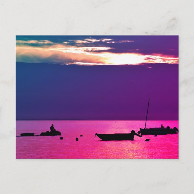 Sunset on the ocean at Portivy in Brittany Postcard (Front)