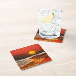 Sunset on the Pacific, by Gary Poling Square Paper Coaster
