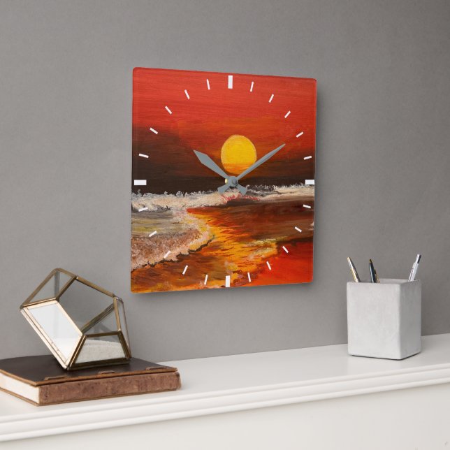 Sunset on the Pacific, by Gary Poling Square Wall Clock (Office)