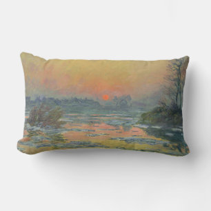 Sunset on the River Seine in Winter (Claude Monet) Lumbar Cushion