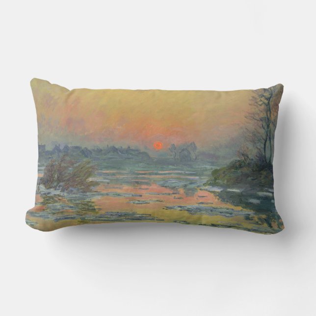 Sunset on the River Seine in Winter (Claude Monet) Lumbar Cushion (Front)