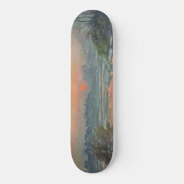 Sunset on the River Seine in Winter (Claude Monet) Skateboard (Front)