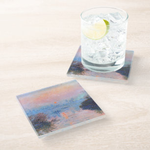 Sunset on the Seine Claude Monet Glass Coaster