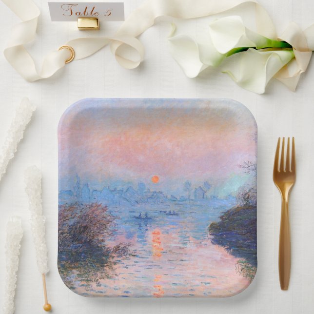 Sunset on the Seine Claude Monet       Paper Plate (Wedding)