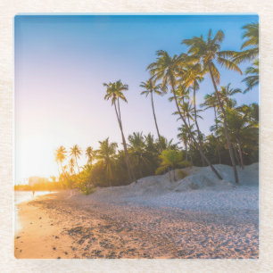 Sunset on Tropical Beach   Dominican Republic Glass Coaster