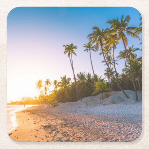 Sunset on Tropical Beach   Dominican Republic Square Paper Coaster