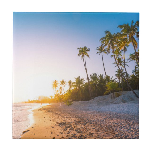Sunset on Tropical Beach | Dominican Republic Tile (Front)