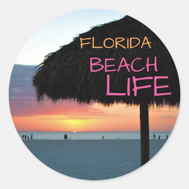 Sunset on White Sand Florida Beach Classic Round Sticker (Front)