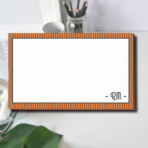 Sunset Orange Black Striped Border Monogram Post-it Notes