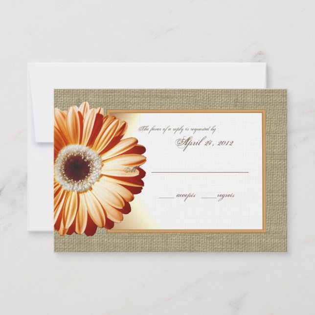Sunset Orange Burlap and Daisy Response Card (Front)