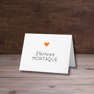 Sunset Orange Decorative Heart Handwritten Name  Note Card