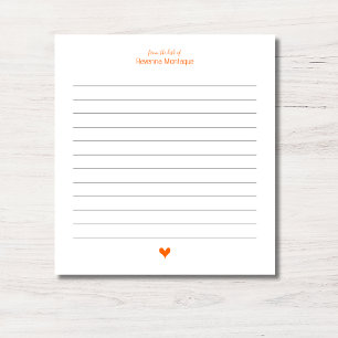 Sunset Orange Heart Minimalist Custom Name Lined Notepad