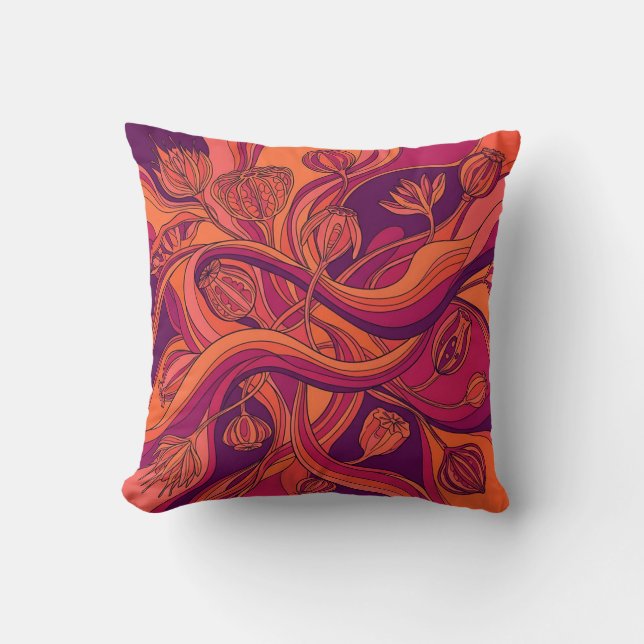 Sunset Orange Line Throw Pillow – Seed Pod (Front)