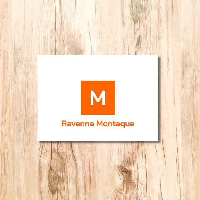 Sunset Orange Modern Monogram Personalized Name  Note Card (Creator Uploaded)