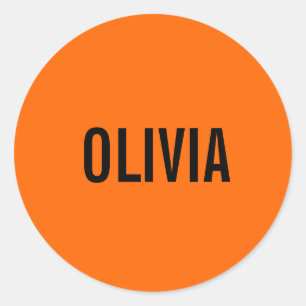 Sunset Orange Modern Name Trendy Minimalist Classic Round Sticker