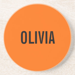 Sunset Orange Modern Name   Trendy Minimalist  Coaster