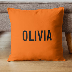 Sunset Orange Modern Name Trendy Minimalist Cushion