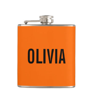 Sunset Orange Modern Name Trendy Minimalist Hip Flask