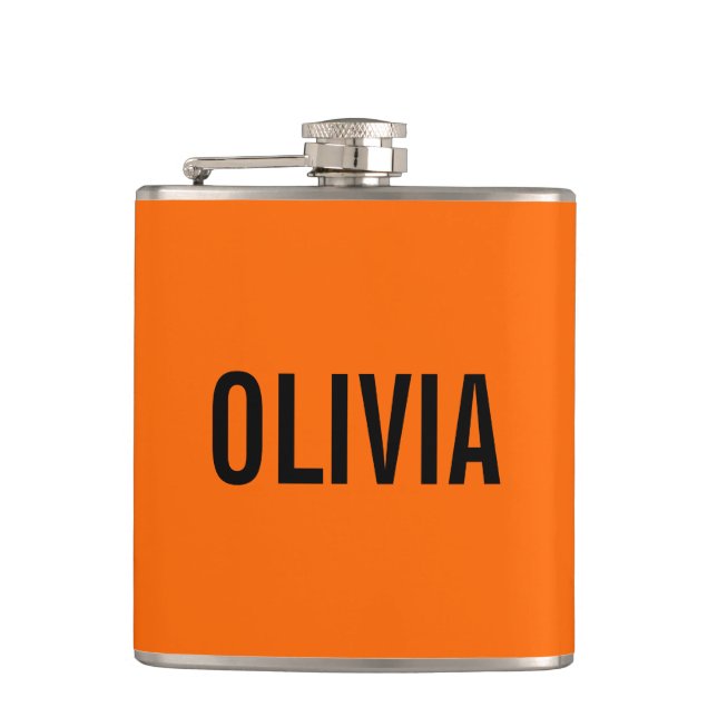 Sunset Orange Modern Name | Trendy Minimalist  Hip Flask (Front)