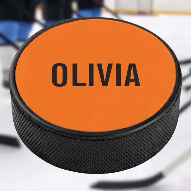 Sunset Orange Modern Name | Trendy Minimalist  Hockey Puck (Creator Uploaded)