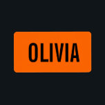Sunset Orange Modern Name | Trendy Minimalist  Label<br><div class="desc">Neon Sunset Orange | Personalised Name,  Last Name | Modern and Elegant | Classic Design | Trendy Colour | Stylish and Fashion | Minimalist | Novelty</div>