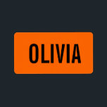 Sunset Orange Modern Name | Trendy Minimalist  Label<br><div class="desc">Neon Sunset Orange | Personalised Name,  Last Name | Modern and Elegant | Classic Design | Trendy Colour | Stylish and Fashion | Minimalist | Novelty</div>