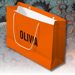 Sunset Orange Modern Name | Trendy Minimalist  Large Gift Bag<br><div class="desc">Neon Sunset Orange | Personalised Name,  Last Name | Modern and Elegant | Classic Design | Trendy Colour | Stylish and Fashion | Minimalist | Novelty</div>