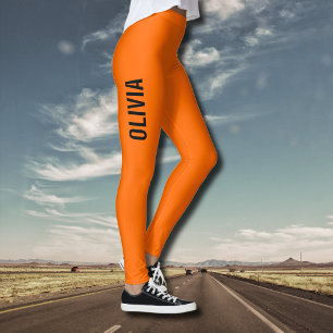 Sunset Orange Modern Name Trendy Minimalist Leggings