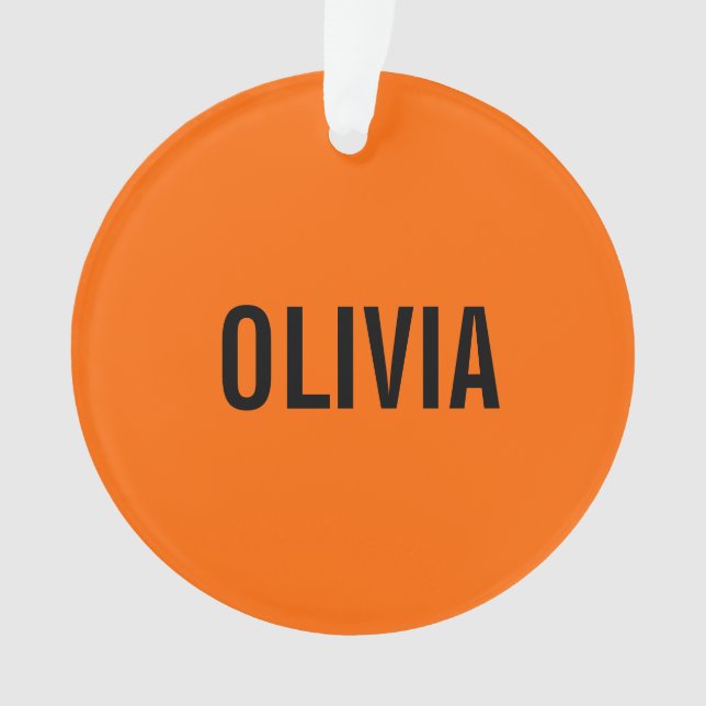 Sunset Orange Modern Name | Trendy Minimalist  Ornament (Front)