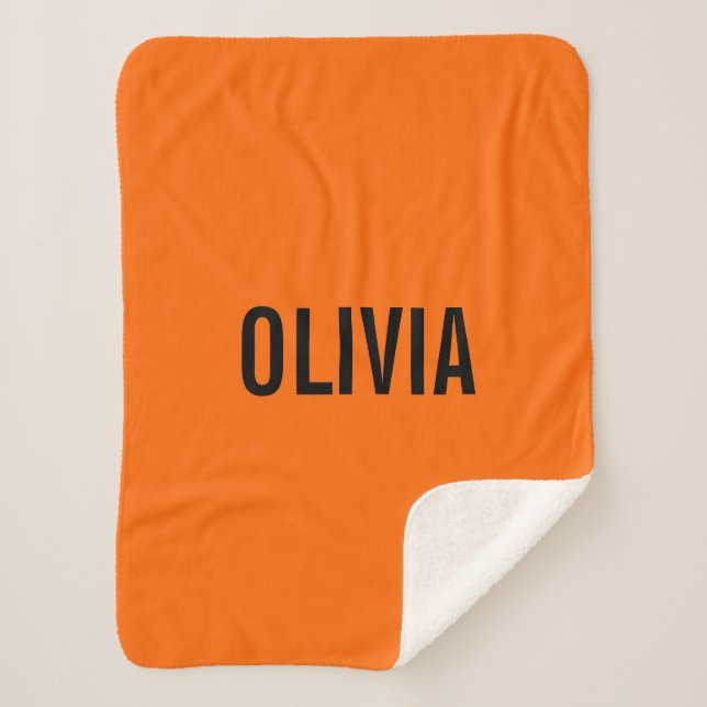 Sunset Orange Modern Name | Trendy Minimalist  Sherpa Blanket (Front)