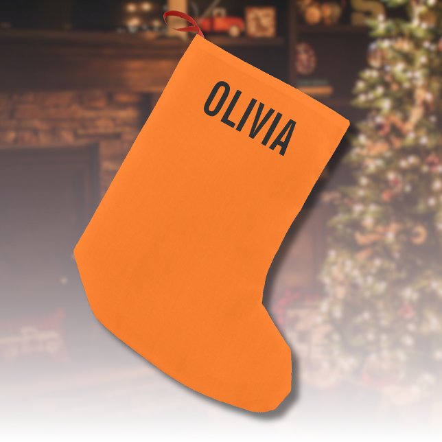 Sunset Orange Modern Name | Trendy Minimalist  Small Christmas Stocking (Creator Uploaded)
