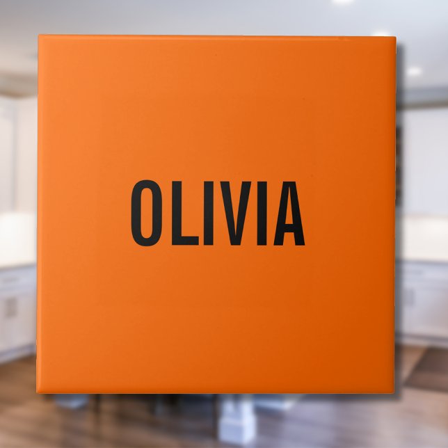 Sunset Orange Modern Name | Trendy Minimalist  Tile (Creator Uploaded)