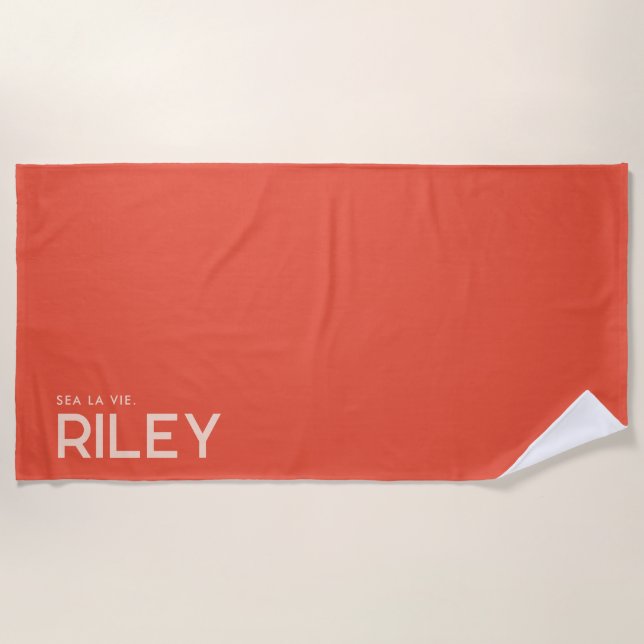 Sunset Orange Personalized Slogan Beach Towel (Front)