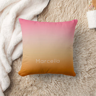 Sunset Orange Pink Ombré Custom Name Cushion