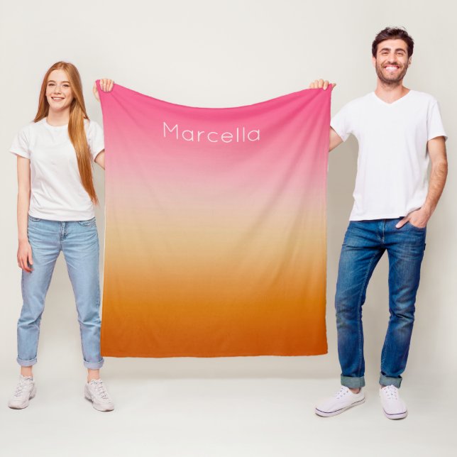 Sunset Orange Pink Ombré Custom Name Fleece Blanket (In Situ)