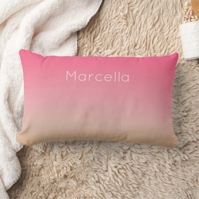 Sunset Orange Pink Ombré Custom Name Lumbar Cushion (Blanket)