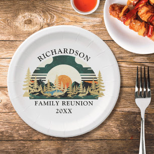 Sunset Outdoorsy Summer Camping Family Reunion Paper Plate