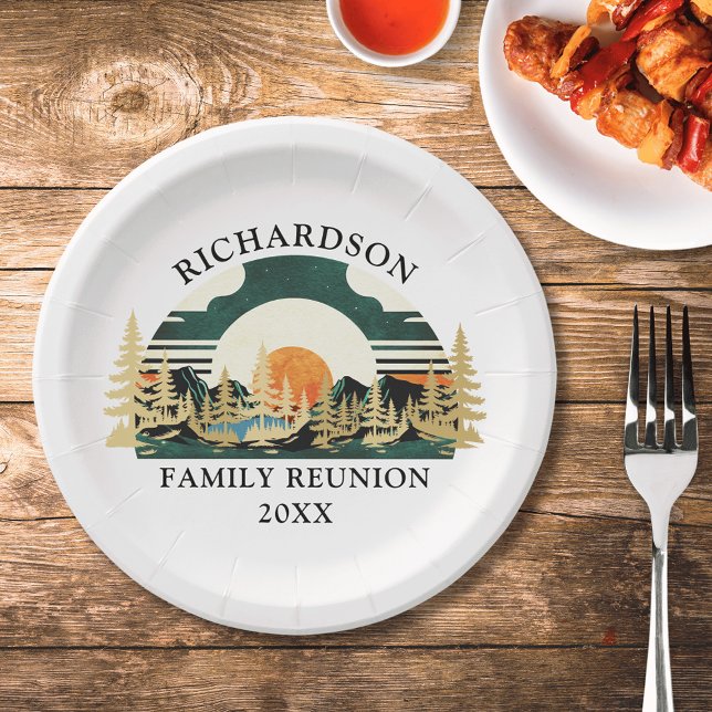 Sunset Outdoorsy Summer Camping Family Reunion Paper Plate (Creator Uploaded)