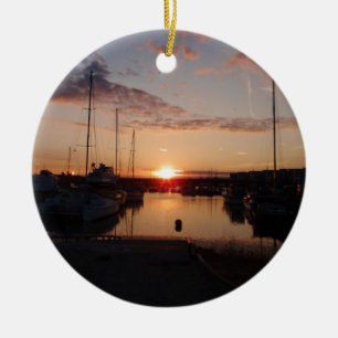 Sunset Over A Marina Ceramic Tree Decoration