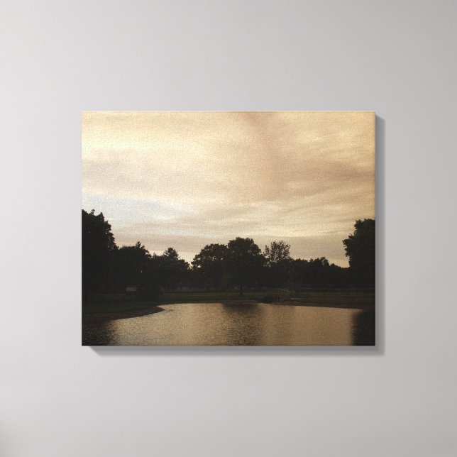 Sunset over a pond canvas print (Front)